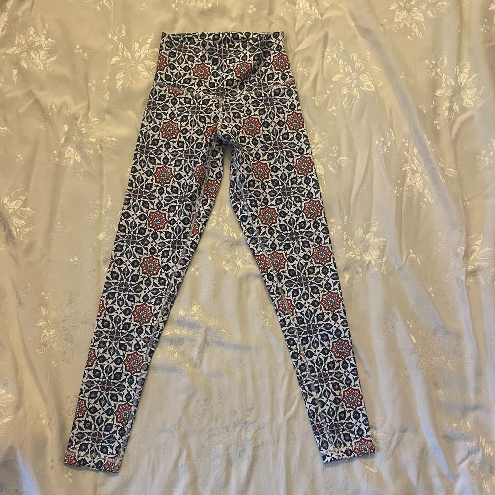 DYI leggings- white with blue/ orange design - Small